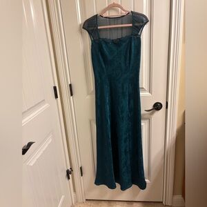 Vintage Victoria’s Secret Gold Label Emerald Green Slip Gown Dress Mesh Inset M